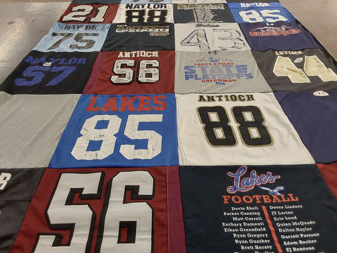 T-shirt quilt from antioch high school, lakes high school by Rhonda from IL