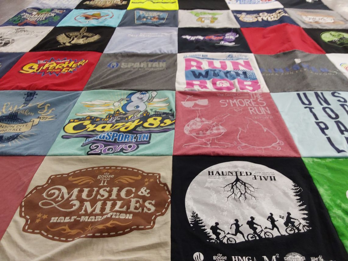 T-shirt quilt with running, marathons themes by Tiffany from TN