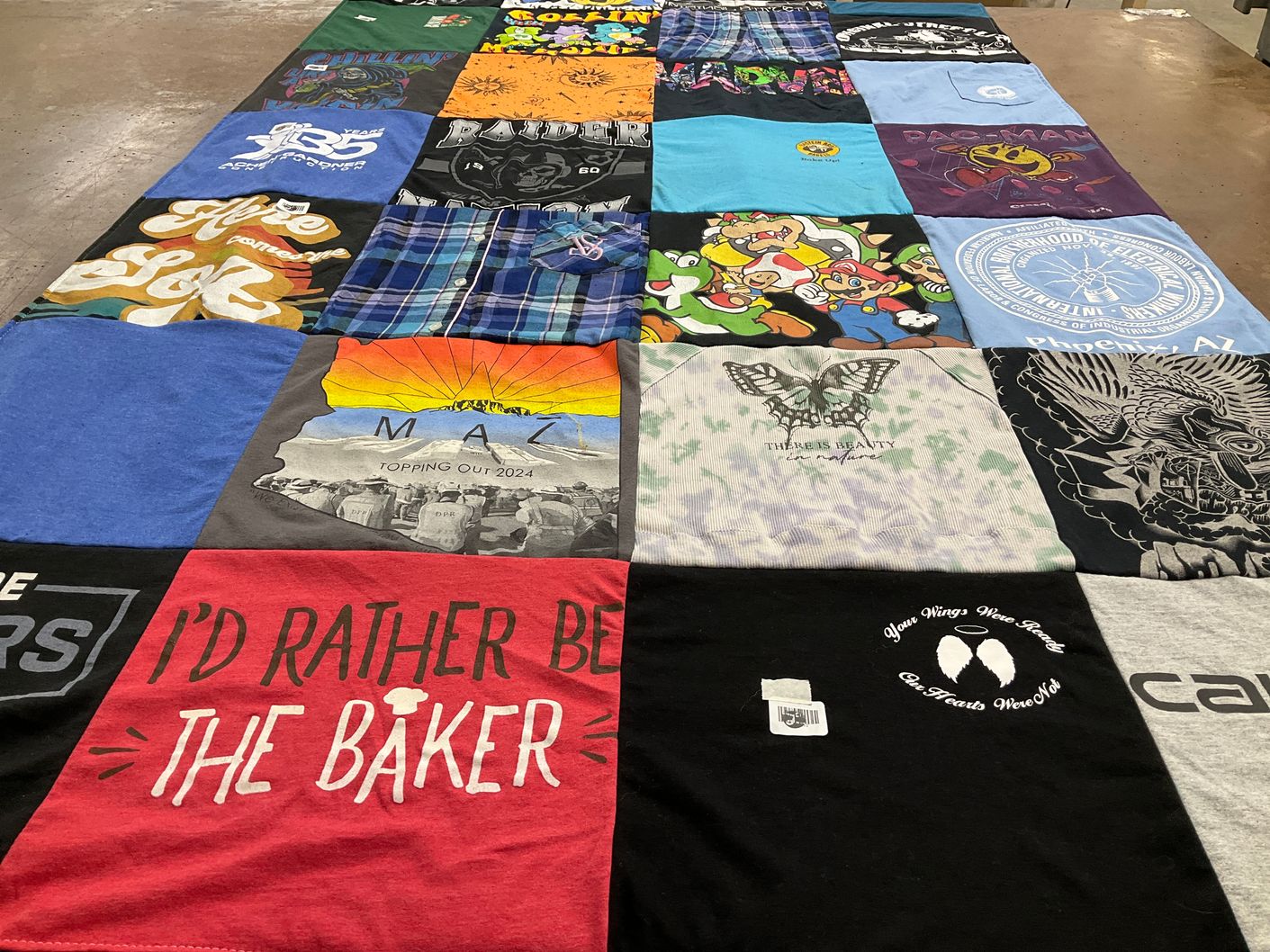 T-shirt quilt with gaming, cooking themes by John from CA