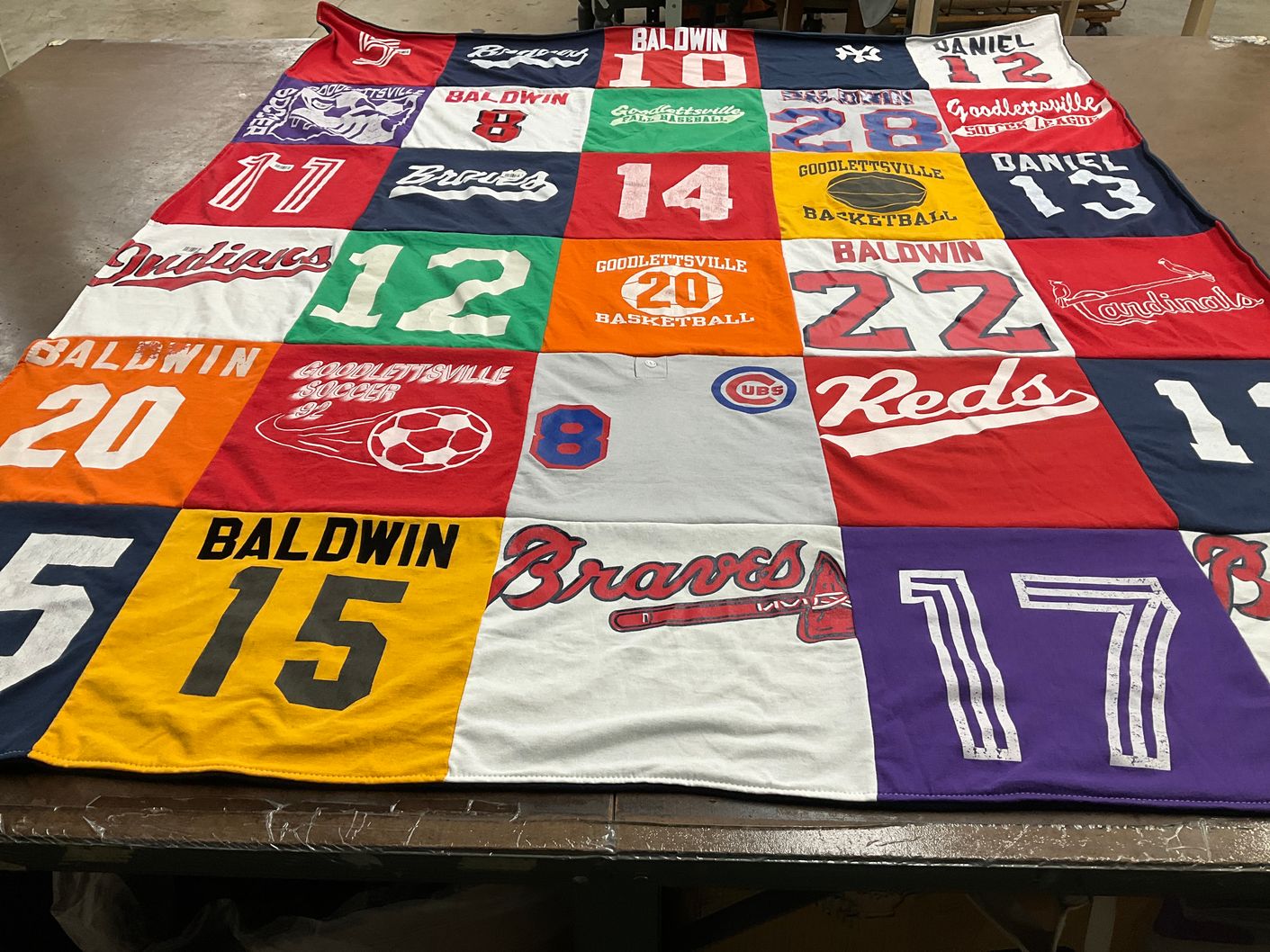 T-shirt quilt with sports, basketball themes by Marian from TN