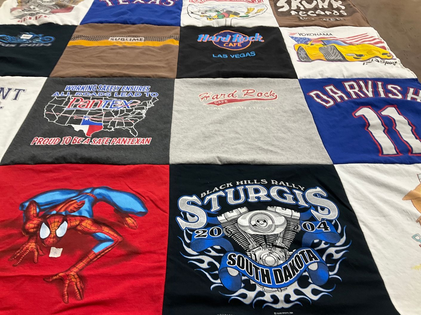 T-shirt quilt with motorcycles, safety themes by Daphne from TX