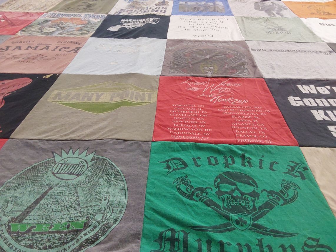 T-shirt quilt with music, bands themes by Chad from MN