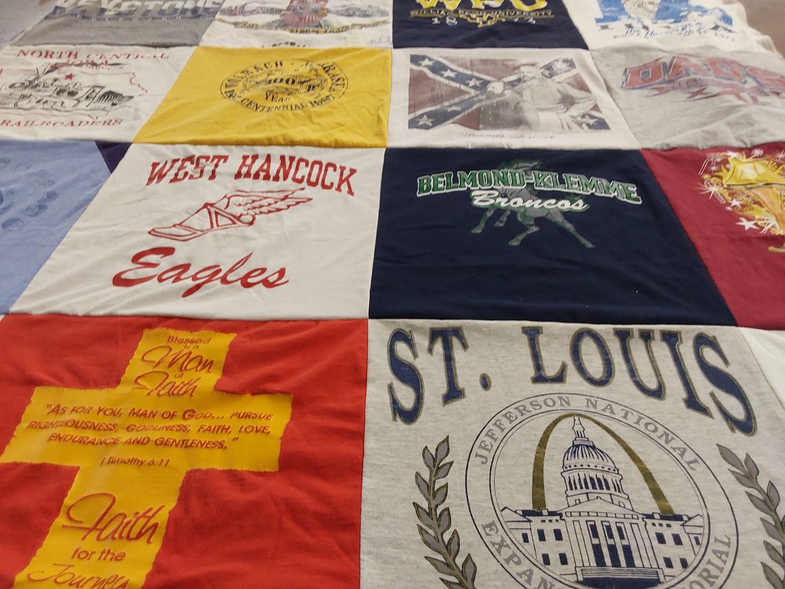 T-shirt quilt featuring west hancock eagles, belmond-klemme broncos by CATHERINE from IA