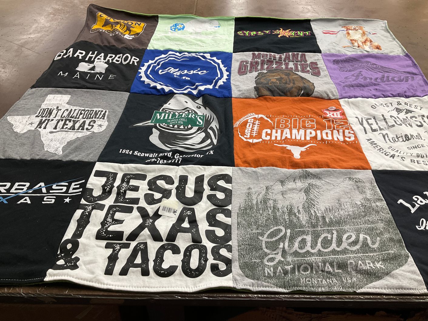T-shirt quilt featuring texas longhorns, montana grizzlies by Mark from TX