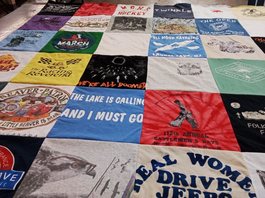 T-shirt quilt with kayaking, racing themes by Linda from ME