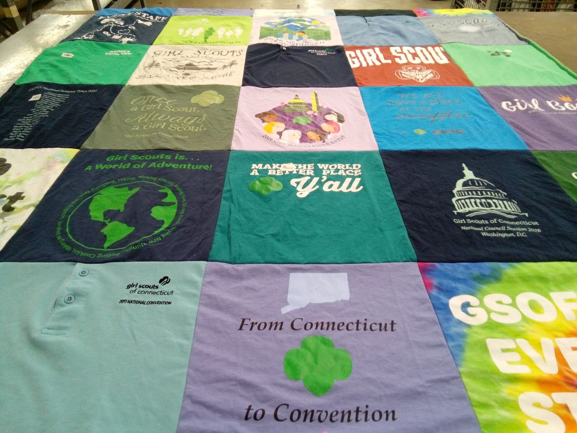 T-shirt quilt with scouting, community service themes by Kari from CT