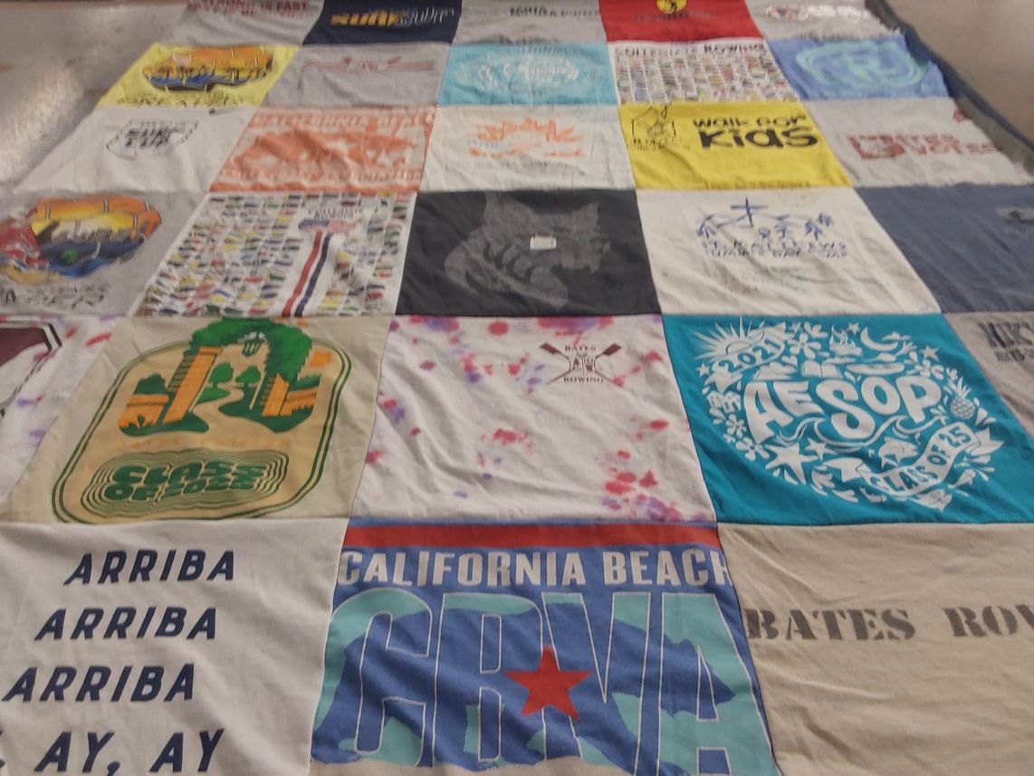 T-shirt quilt with rowing, beach themes by Gina from NJ