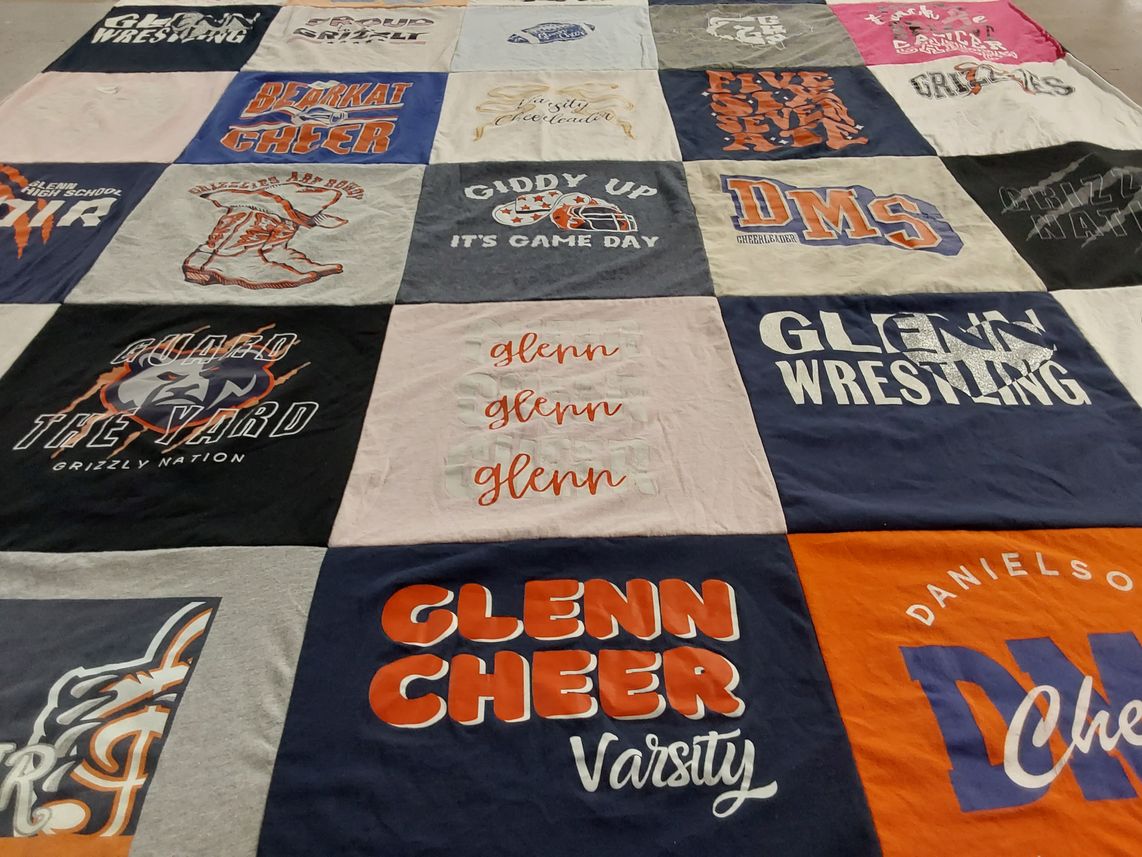 T-shirt quilt featuring glenn wrestling team, danielson cheer team by Vanessa from TX