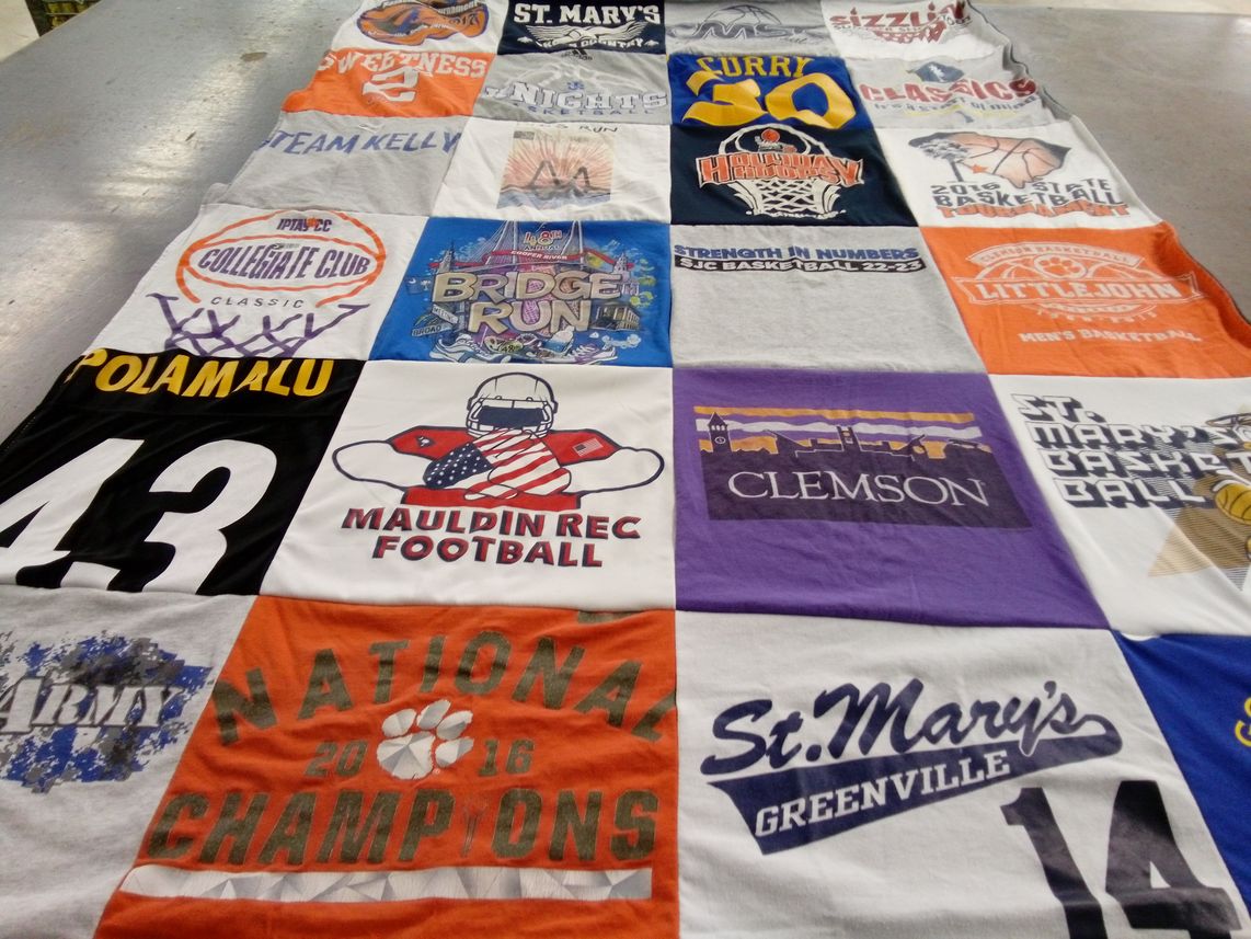 T-shirt quilt from clemson university, st. mary's college by Kathy from SC