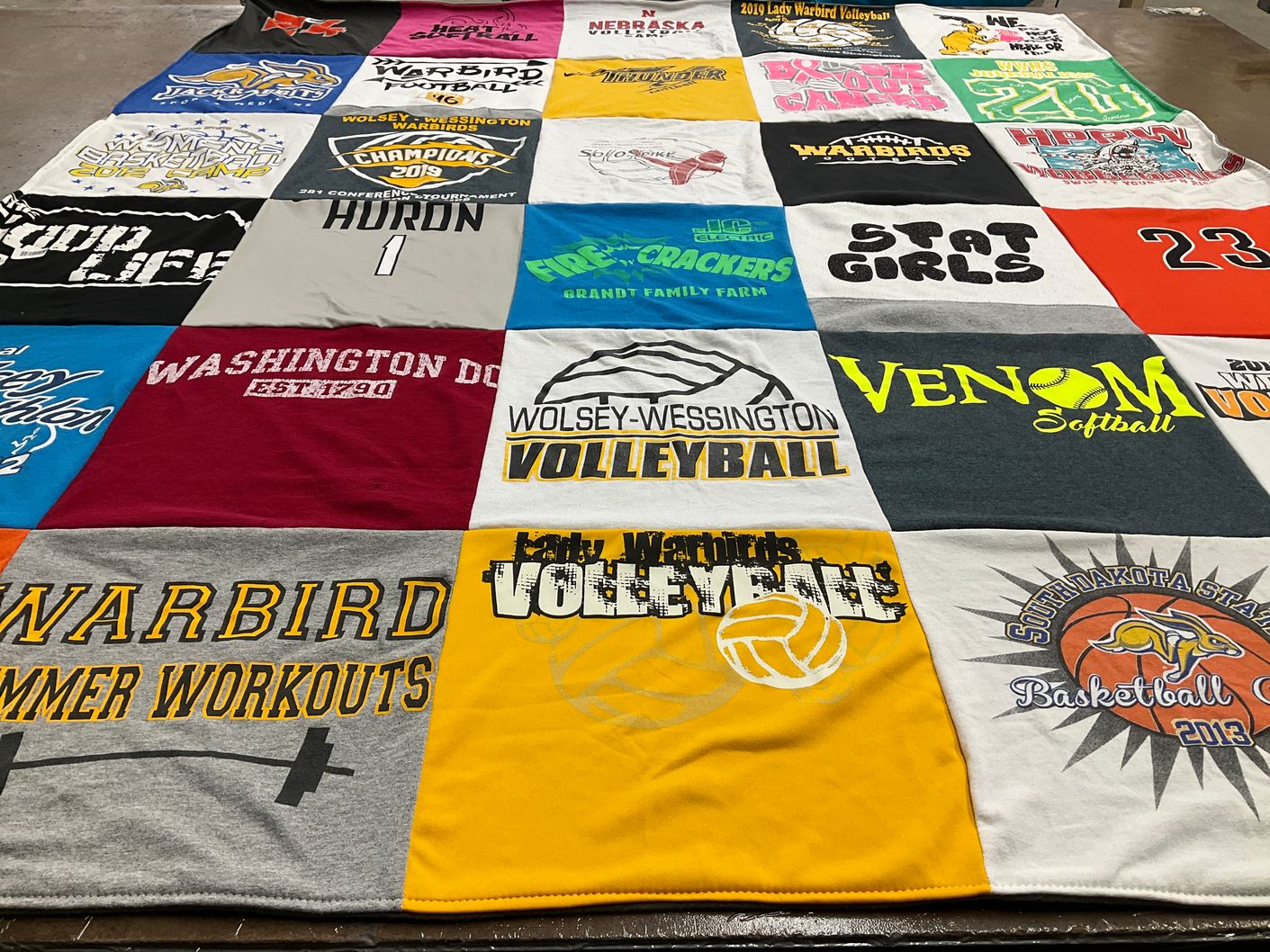 T-shirt quilt featuring wolsey-wessington volleyball, warbird volleyball by Kris from SD