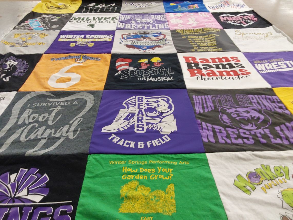 T-shirt quilt featuring winter springs wrestling, miwee basketball by Sarah from FL