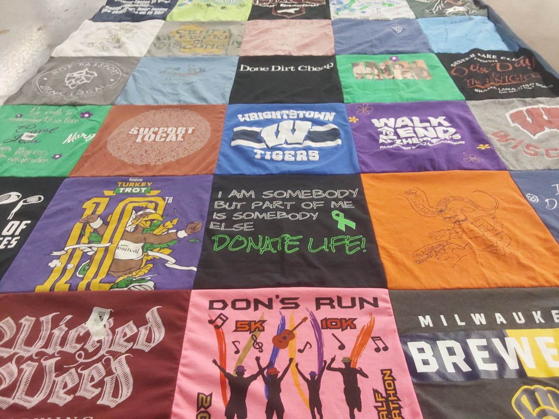 T-shirt quilt from wrightstown high school by Penny from WI