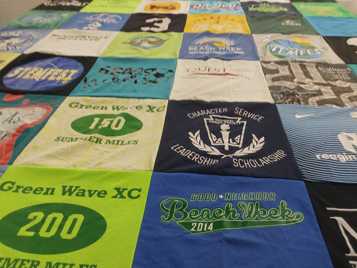 T-shirt quilt featuring green wave cross country by Dorothy from SC