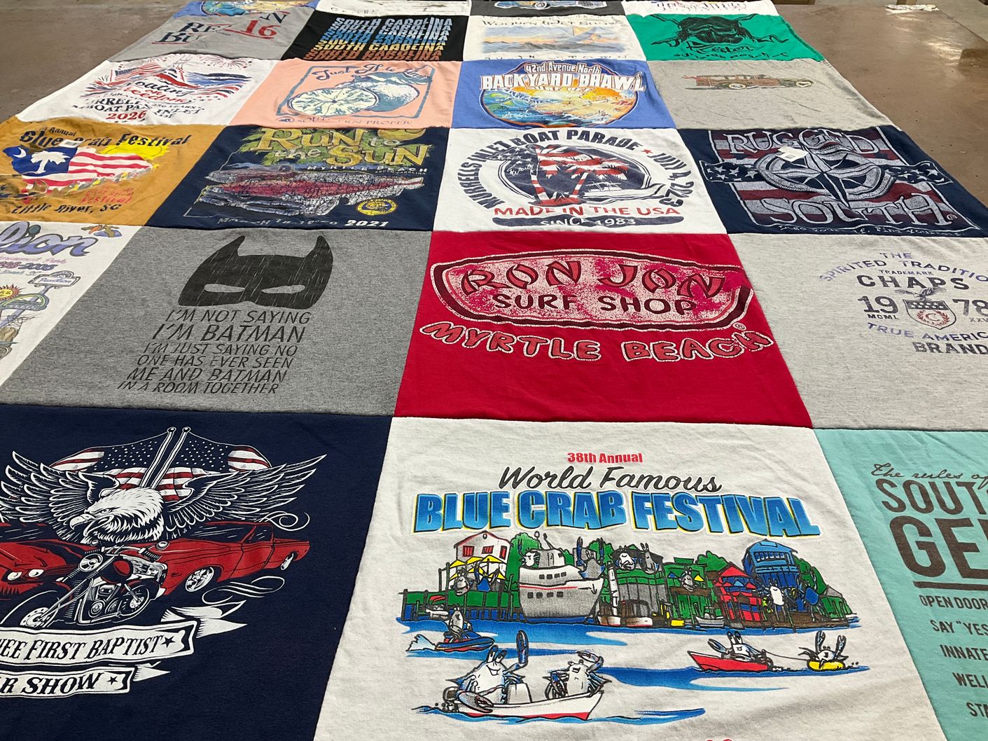 T-shirt quilt with festivals, beach themes by Rick from SC