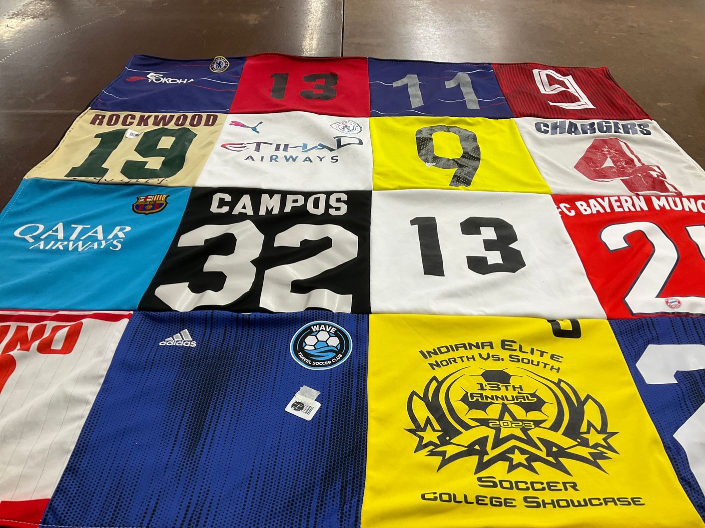 T-shirt quilt featuring fc bayern munchen, wave soccer club by Angelica from IN