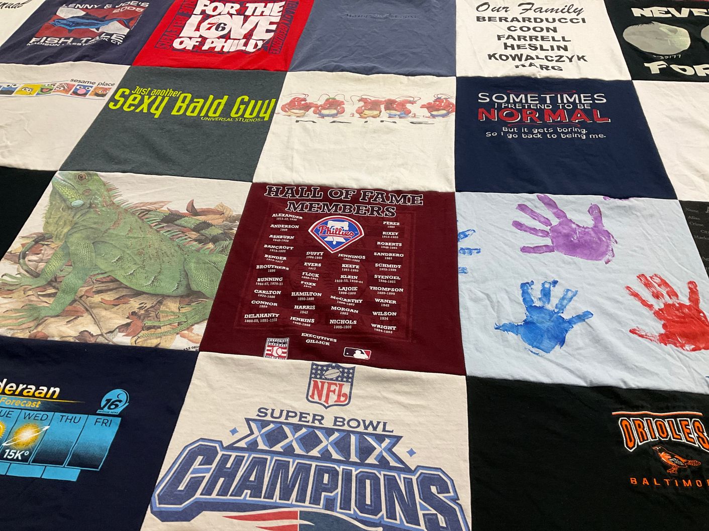 T-shirt quilt featuring philadelphia phillies, baltimore orioles by Lauri from CT