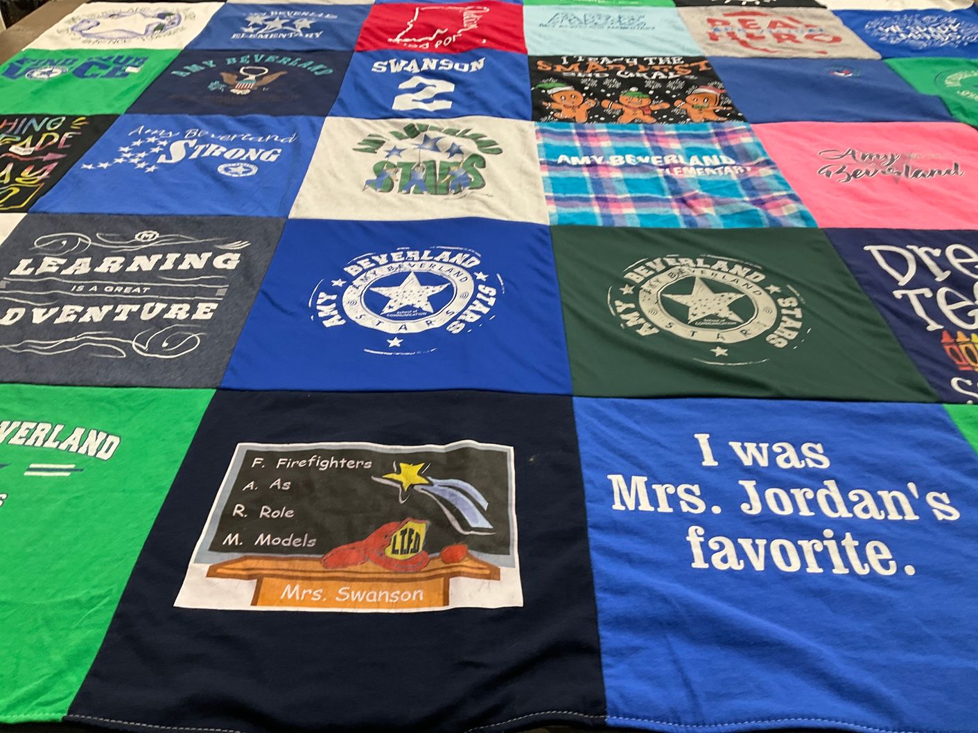 T-shirt quilt from amy beverland elementary school by Kristen from IN