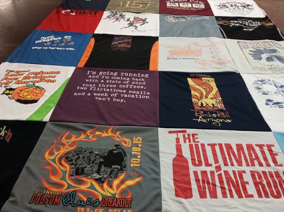 T-shirt quilt with running, vacation themes by Jeree from FL