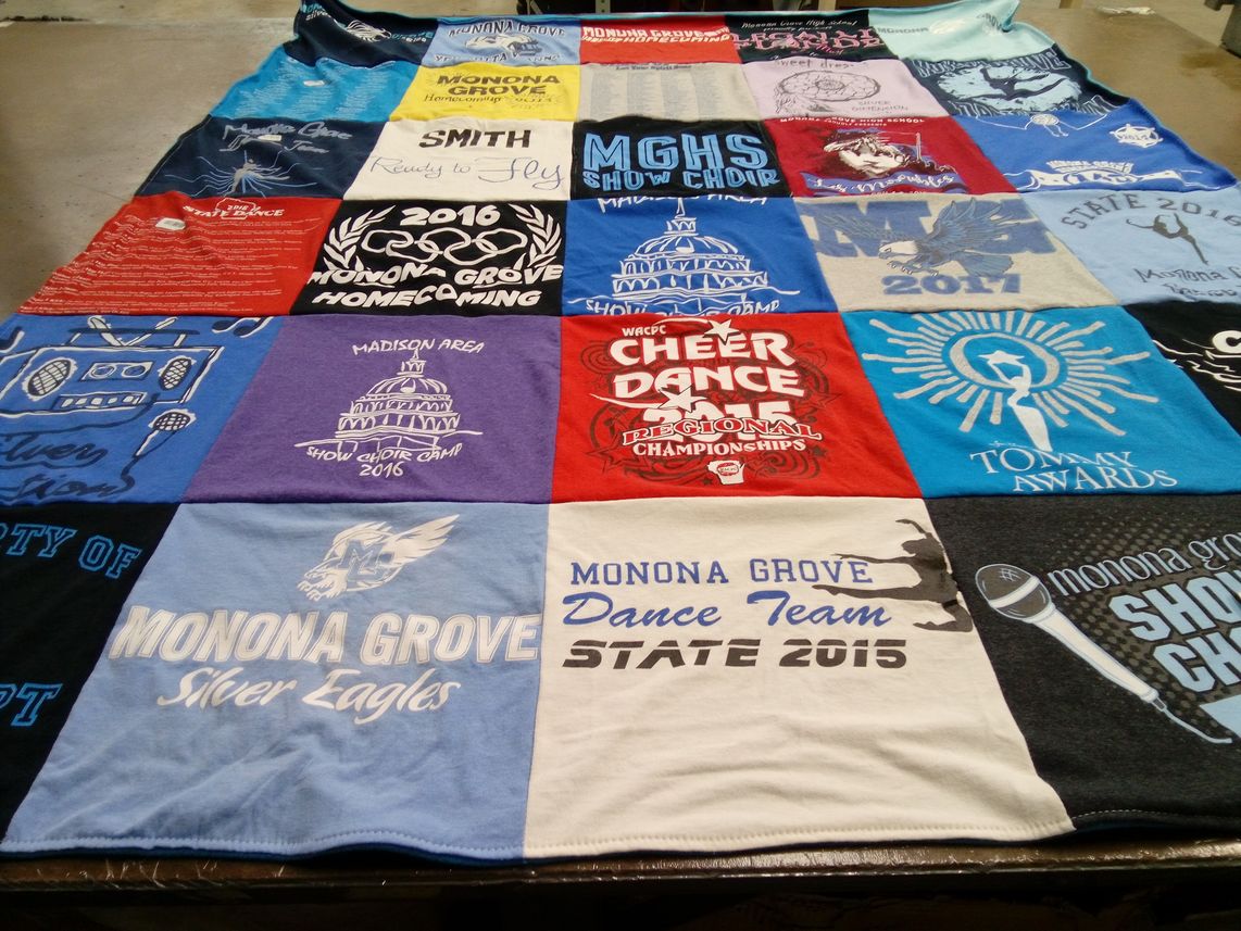 T-shirt quilt featuring monona grove high school silver eagles by Amy from NM