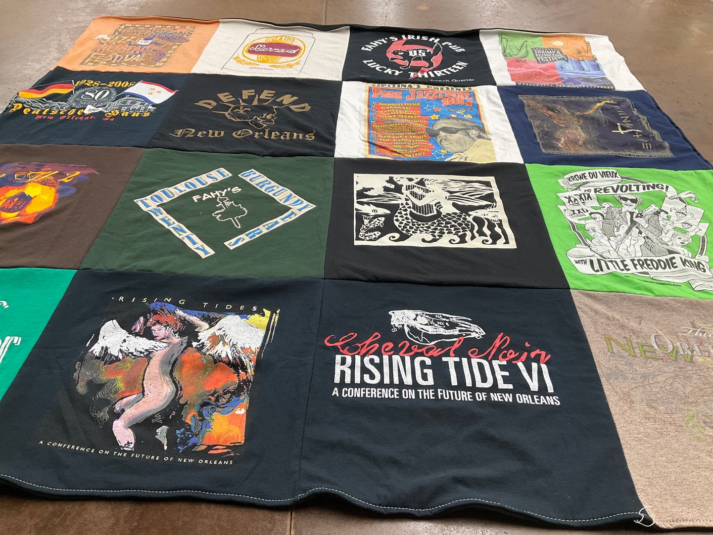 T-shirt quilt with music, jazz themes by Maitri from TX