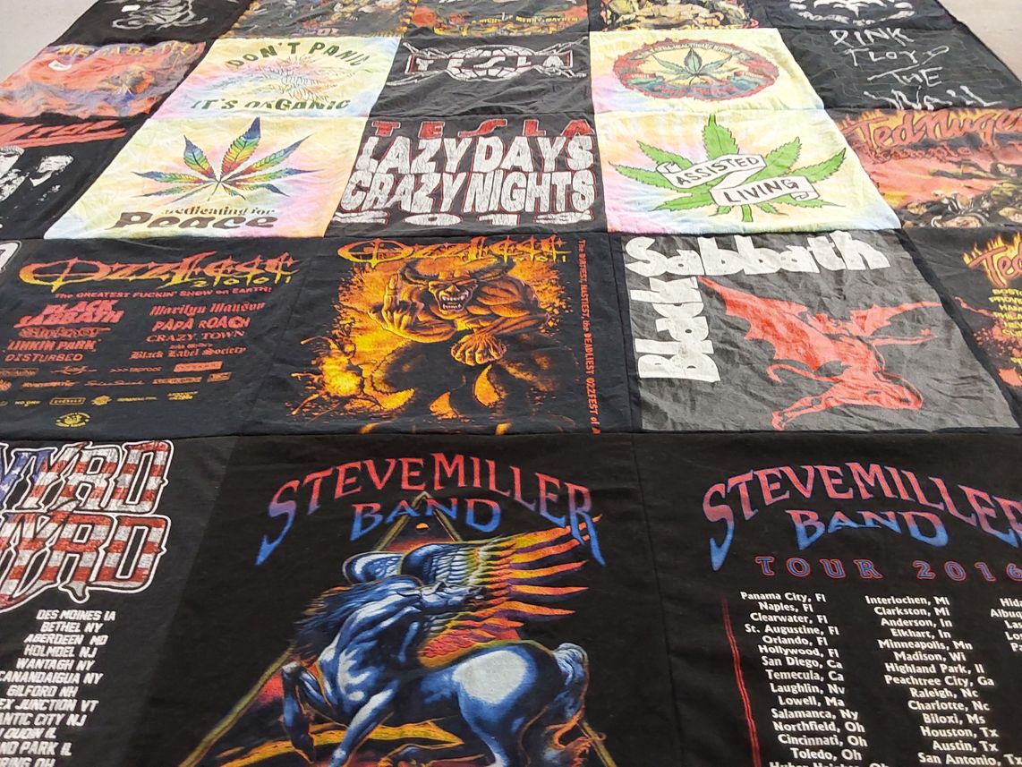 T-shirt quilt with music, concerts themes by Terry from IA