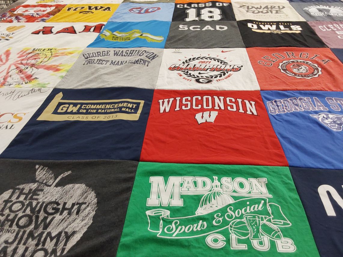 T-shirt quilt featuring wisconsin badgers, georgia state panthers by Leslie from FL