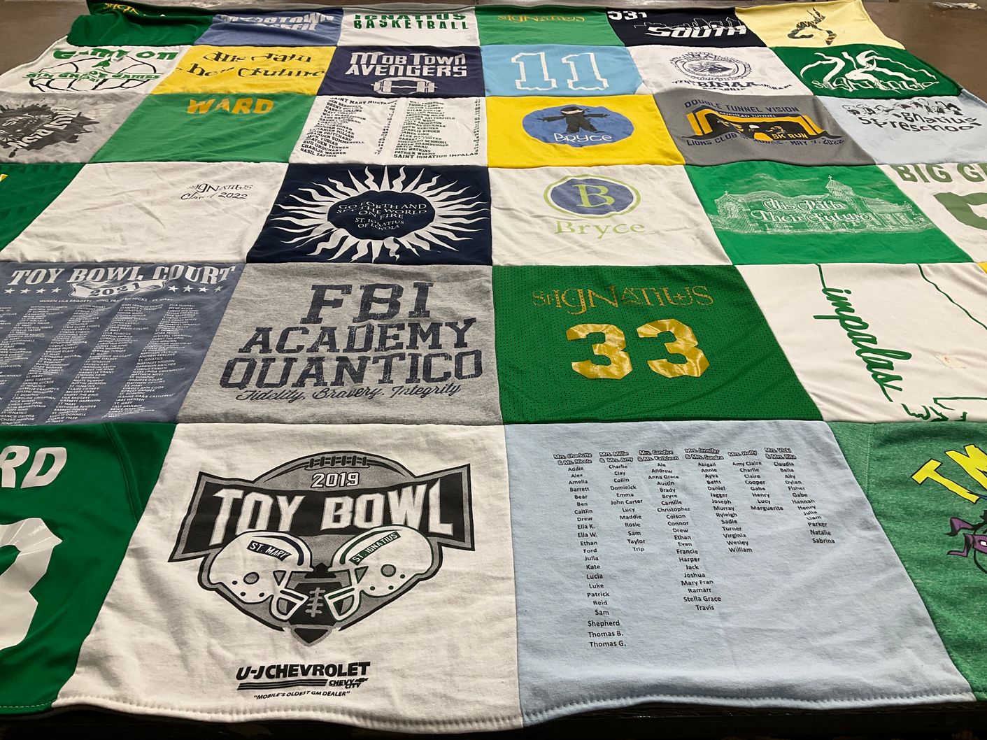 T-shirt quilt with basketball, football themes by Hayden from AL
