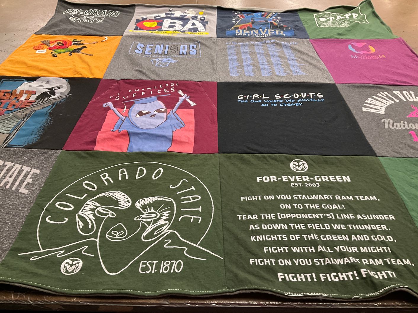 T-shirt quilt featuring colorado state university rams by Melissa from CO