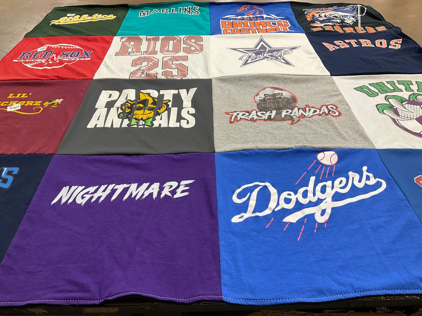 T-shirt quilt featuring los angeles dodgers, denver broncos by Kristy from TX