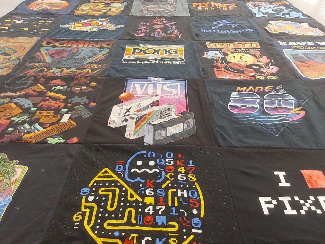 T-shirt quilt with video games, arcades themes by Larry from CA