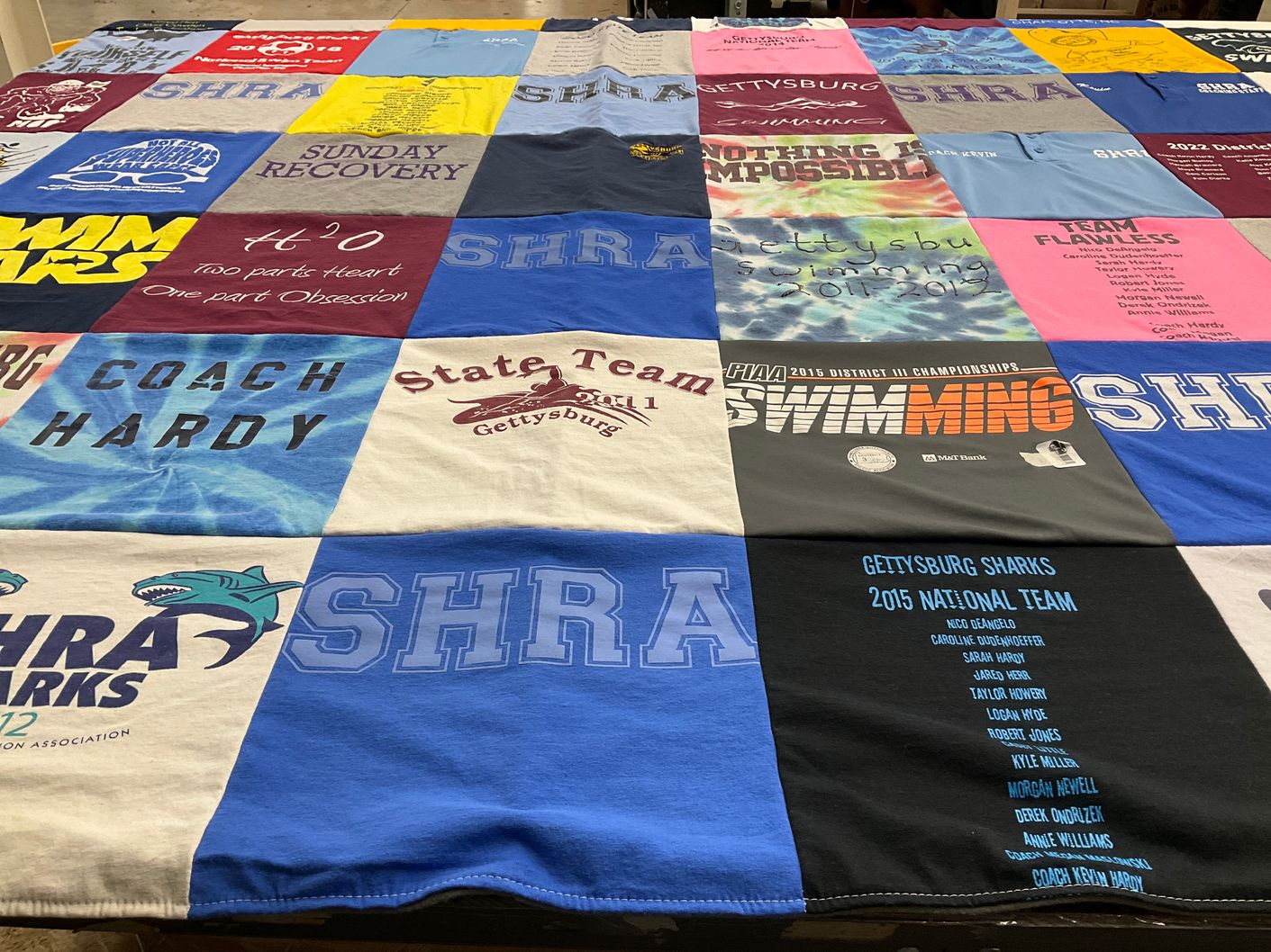 T-shirt quilt featuring gettysburg sharks by Jodi from PA
