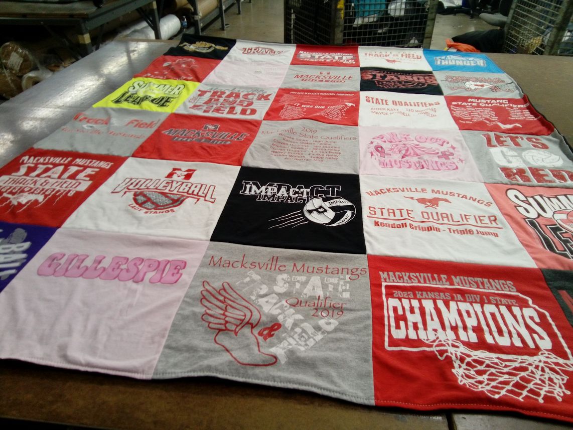 T-shirt quilt featuring macksville mustangs by Jennifer from KS