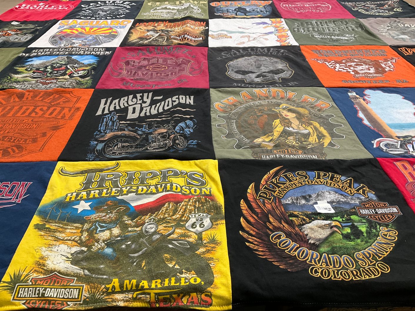 T-shirt quilt with motorcycles themes by Kasey from AZ