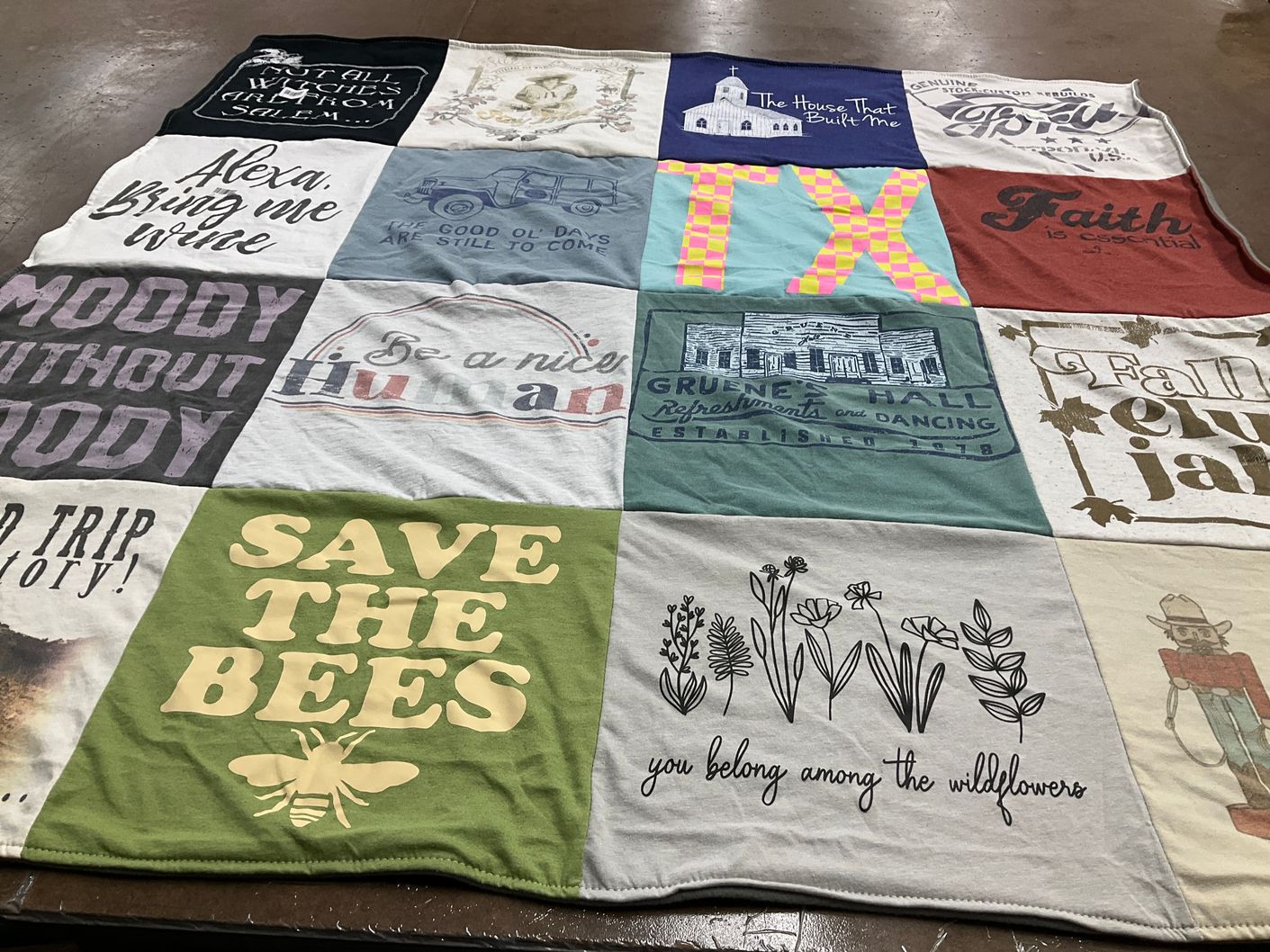 T-shirt quilt with nature, beekeping themes by Beth from TX