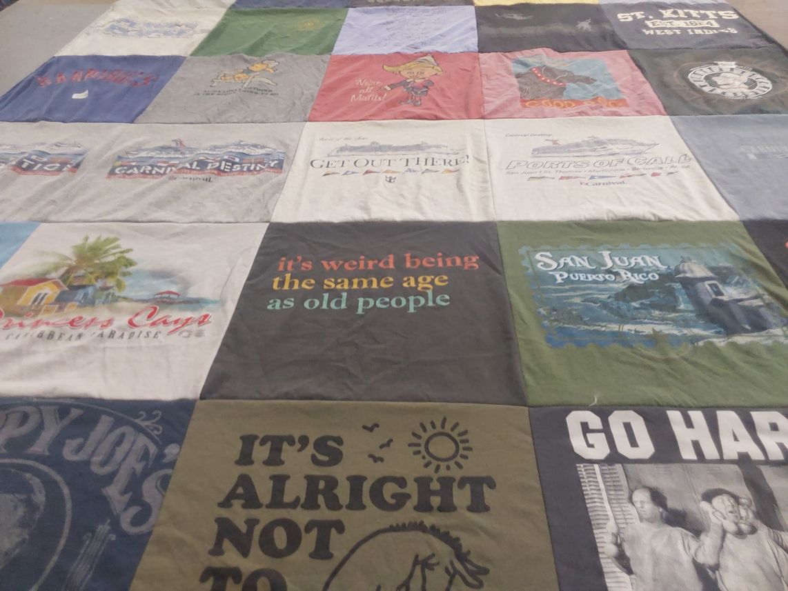 T-shirt quilt with travel, humor themes by Mike from FL