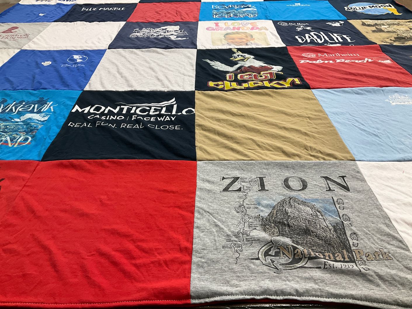 T-shirt quilt with casinos, entertainment themes by Gena from NY