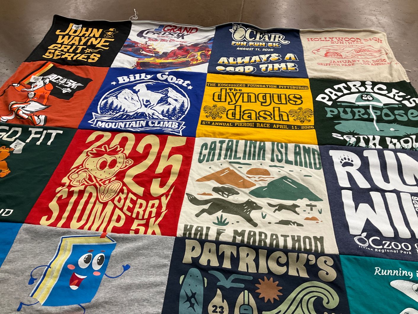 T-shirt quilt with running, events themes by Hanna from CA