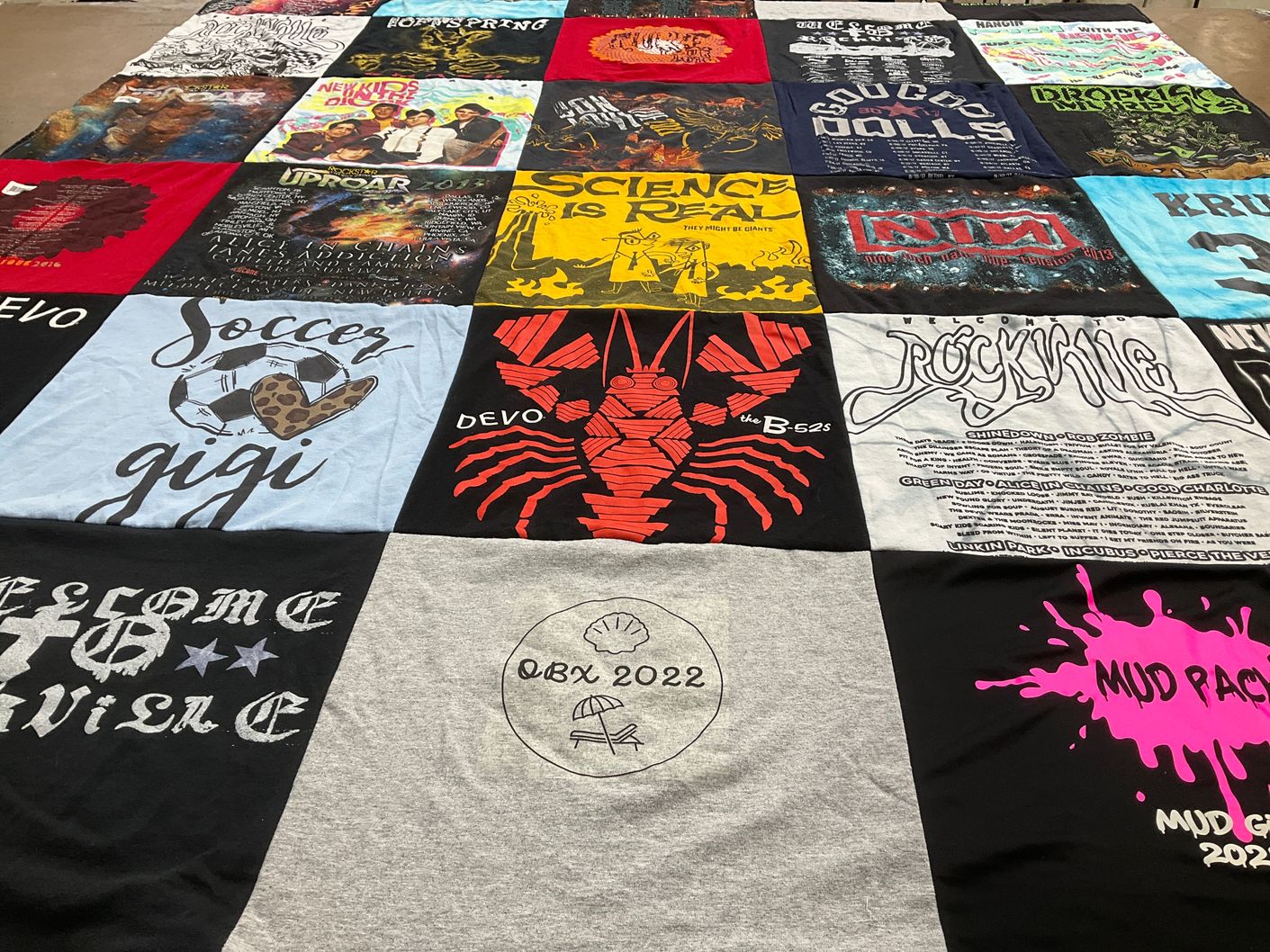 T-shirt quilt with music, concerts themes by Carolyn from NJ