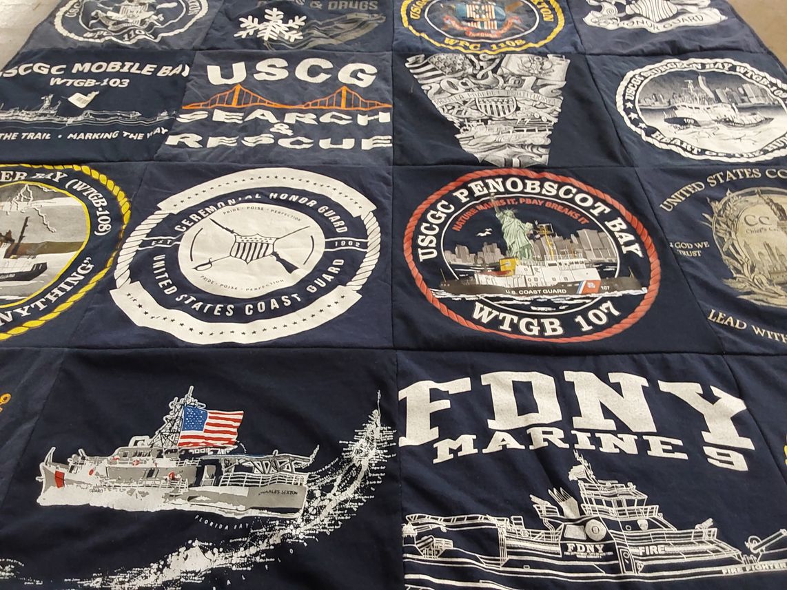 T-shirt quilt with coast guard, search and rescue themes by James from NJ