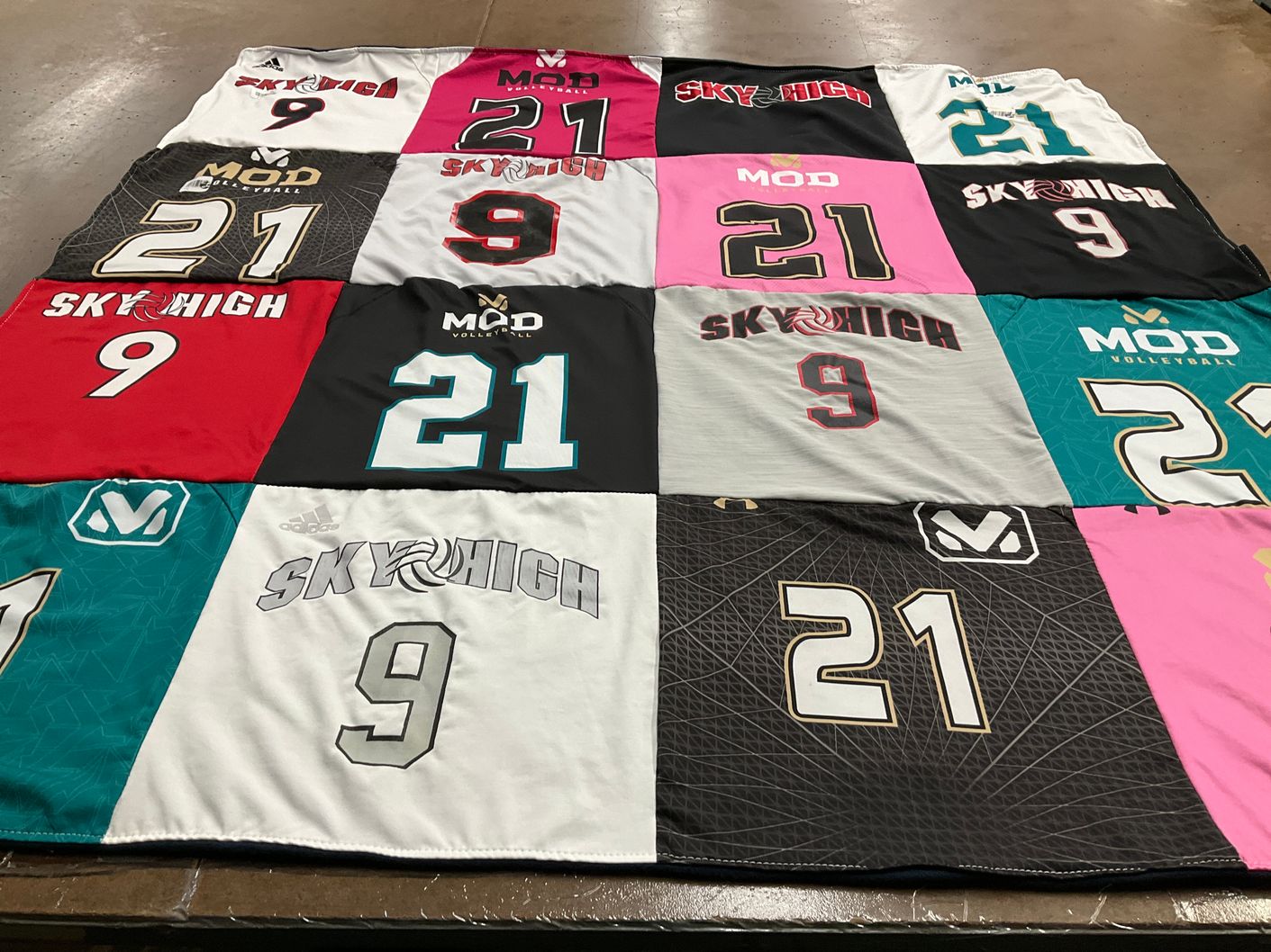 T-shirt quilt with sports, volleyball themes by Gislene from IL