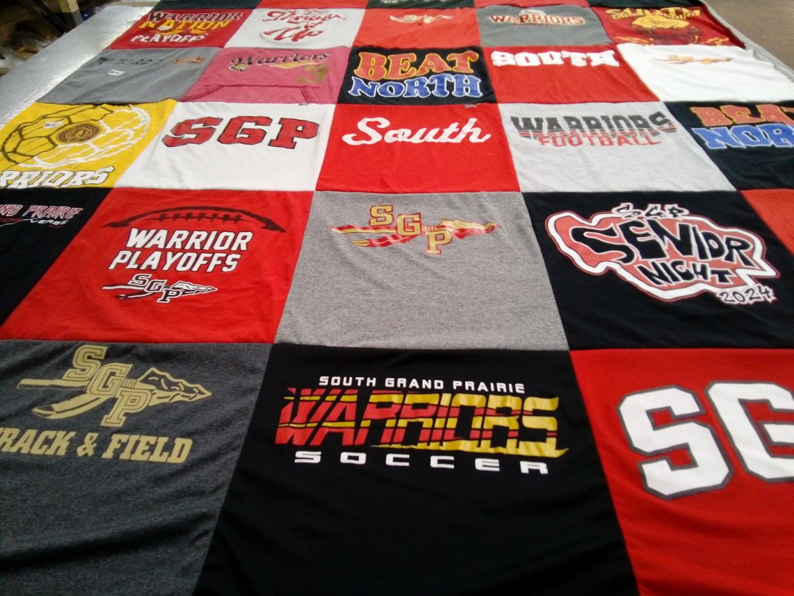 T-shirt quilt featuring south grand prairie warriors by Kelly from TX
