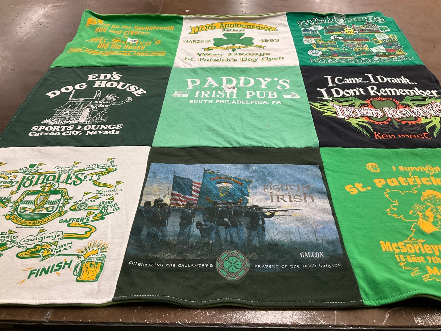 T-shirt quilt with irish culture, pubs themes by Tom from FL
