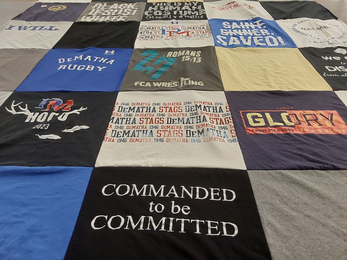T-shirt quilt featuring dematha rugby by Jeannine from DC
