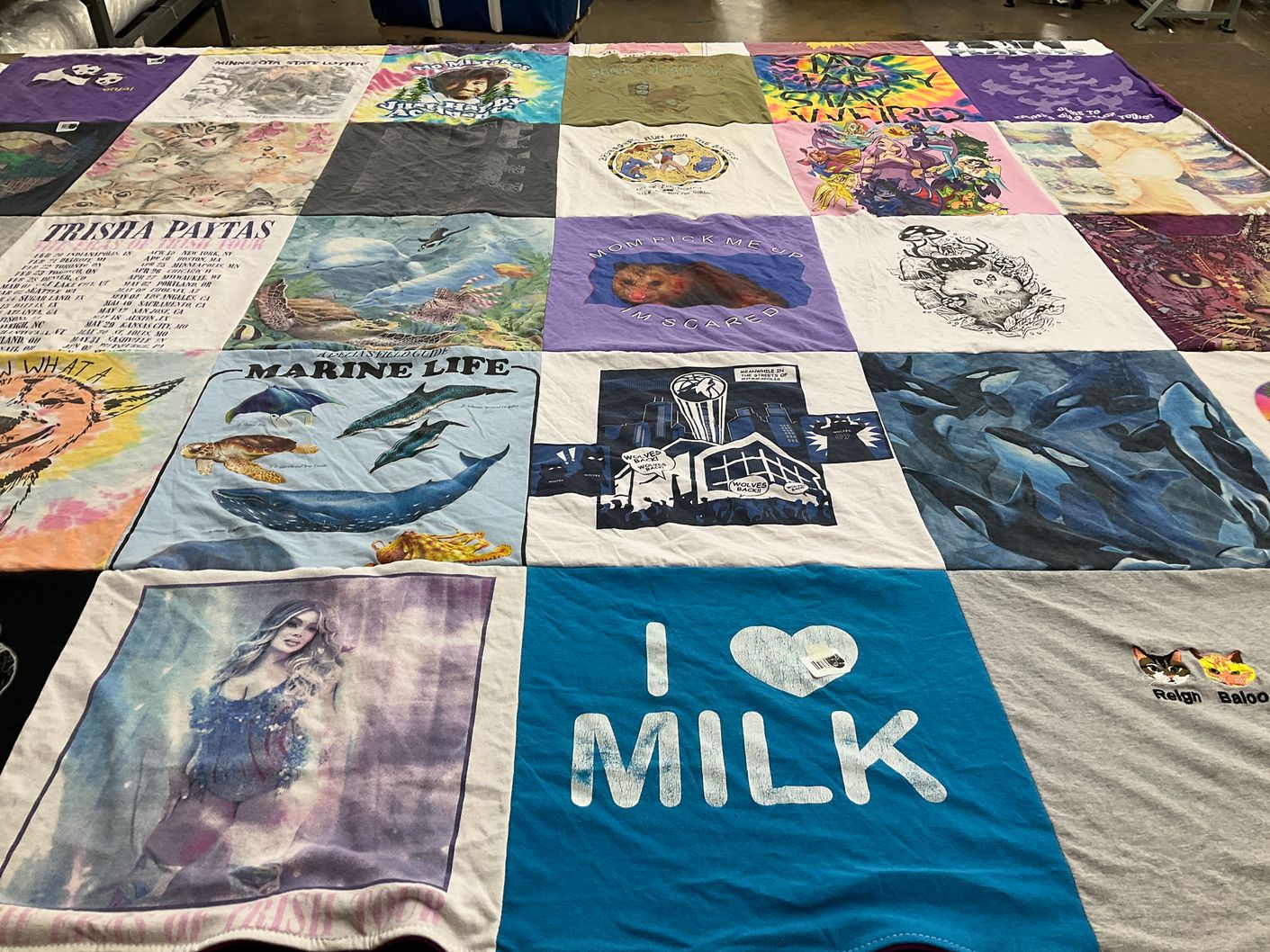 T-shirt quilt with marine life, aquatic animals themes by Maggie from MN