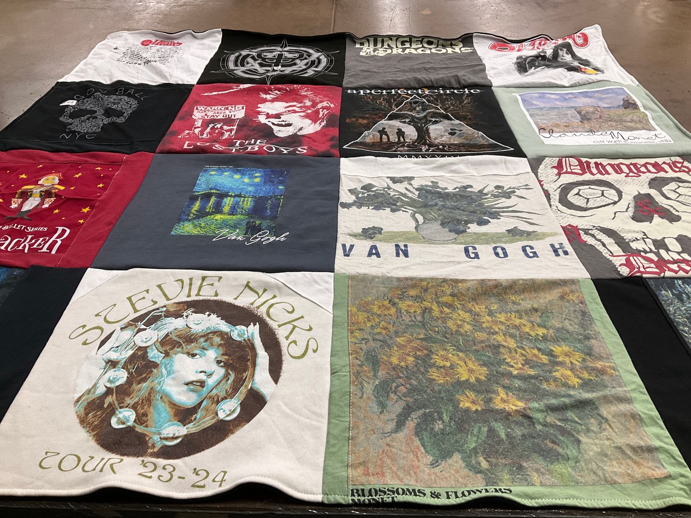 T-shirt quilt with music, art themes by Megan from MI