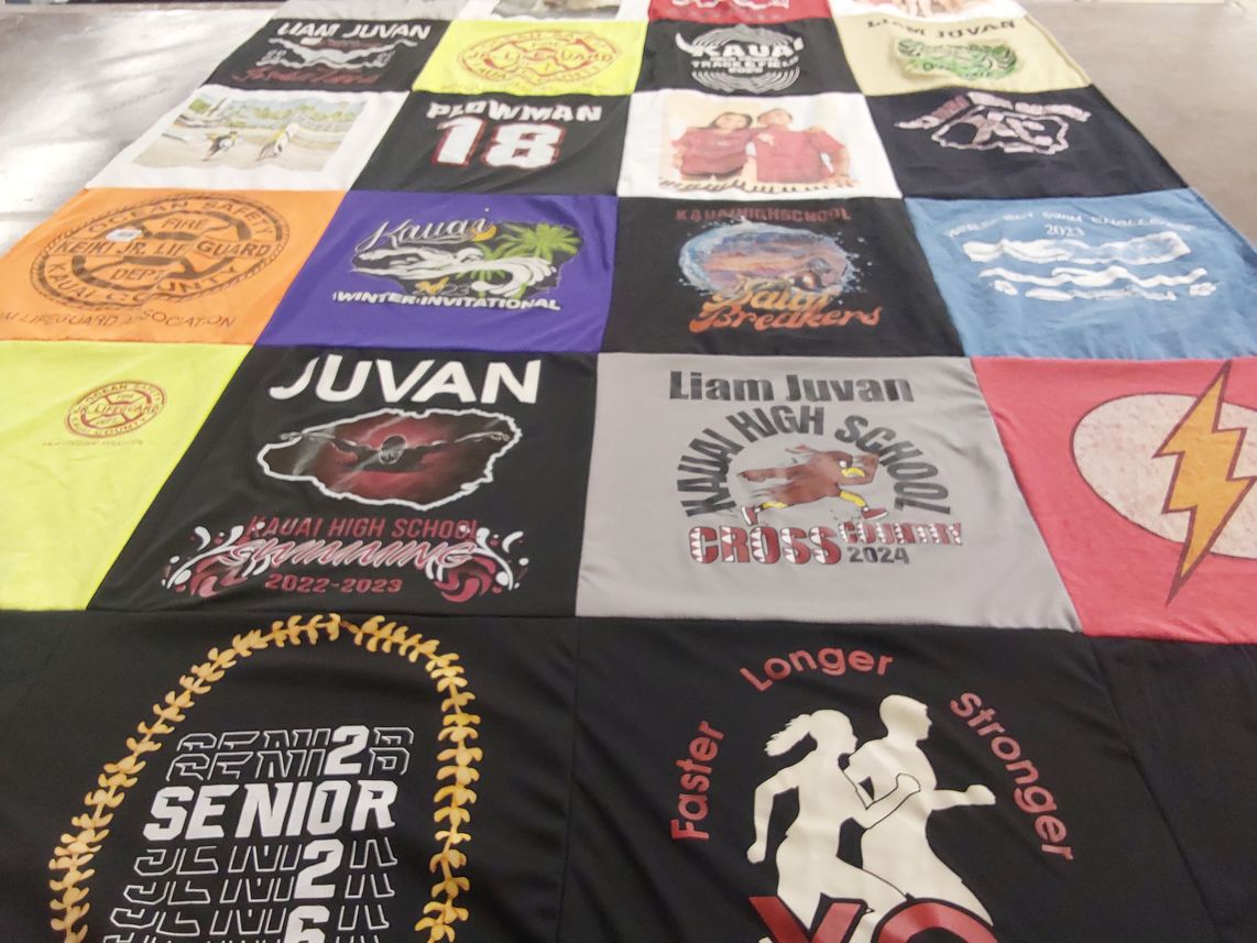 T-shirt quilt featuring kauai high school swimming, kauai high school cross country by Hazel from HI
