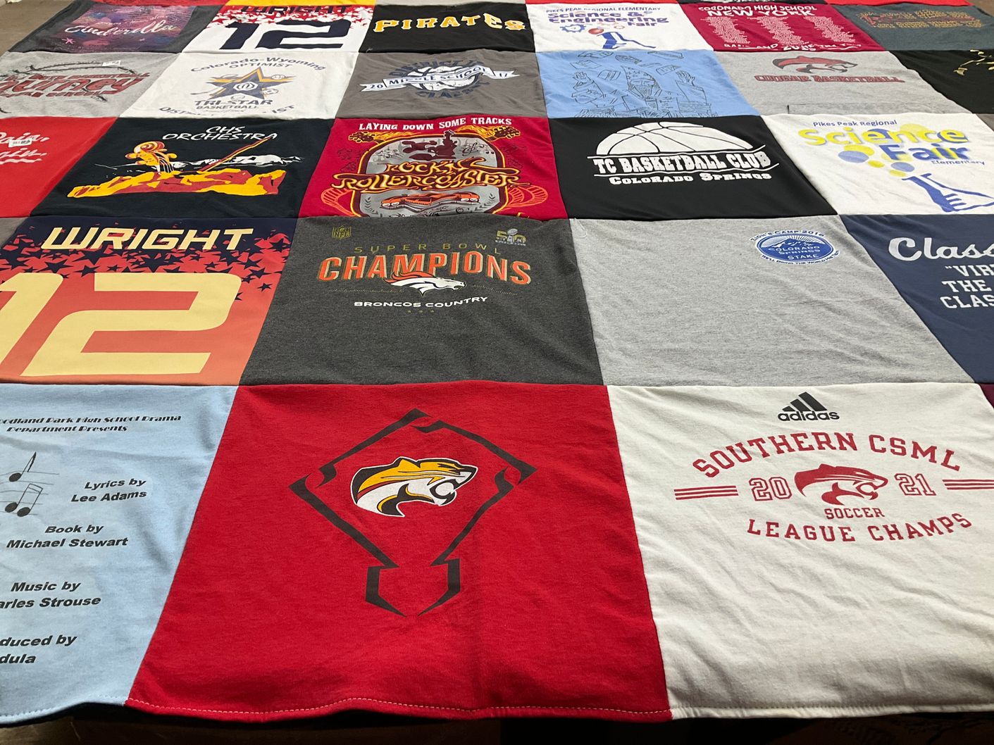 T-shirt quilt featuring broncos, southern csml soccer by Jamie from CO