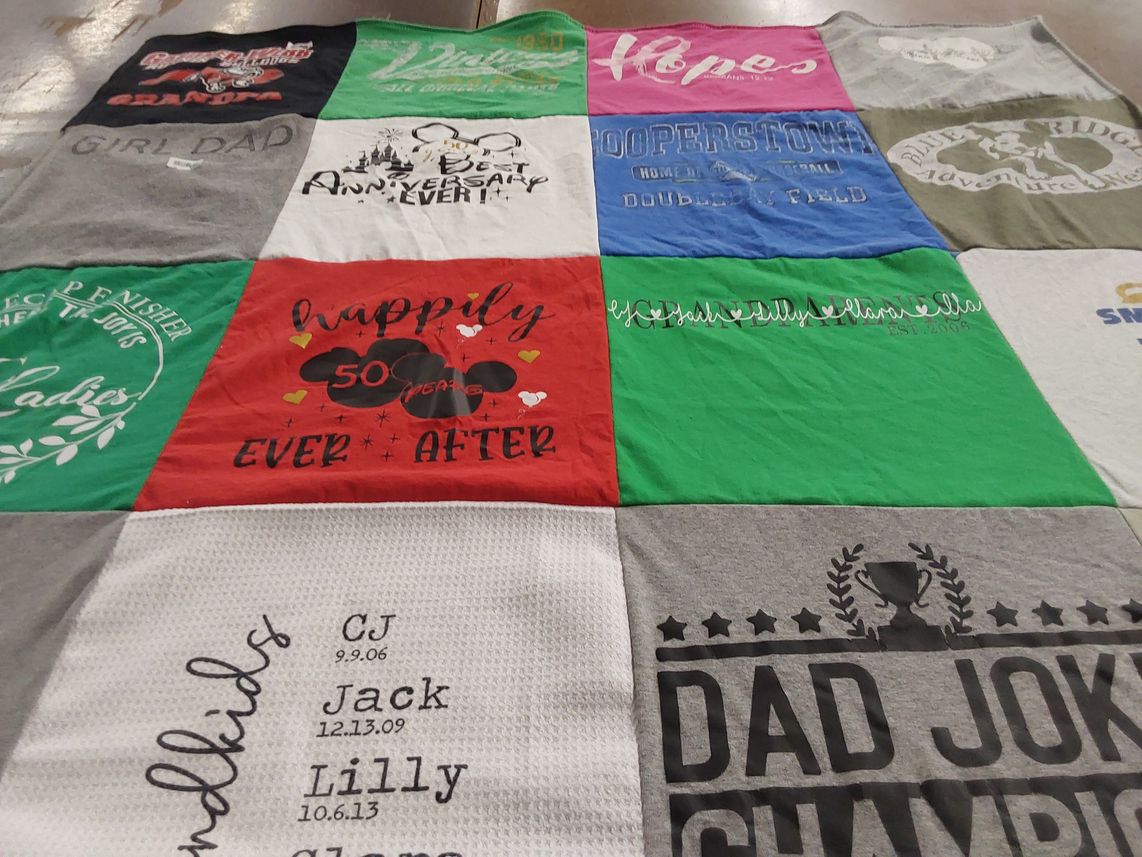 T-shirt quilt with family, celebration themes by Tim from SC