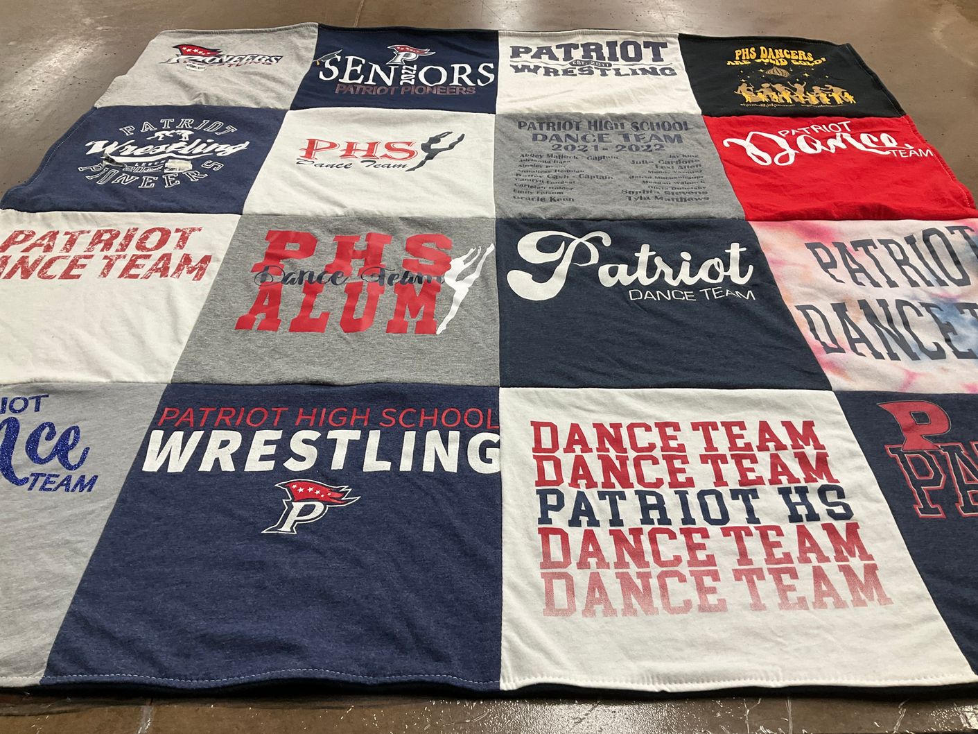 T-shirt quilt featuring patriot high school wrestling, patriot high school dance team by Crystal from VA