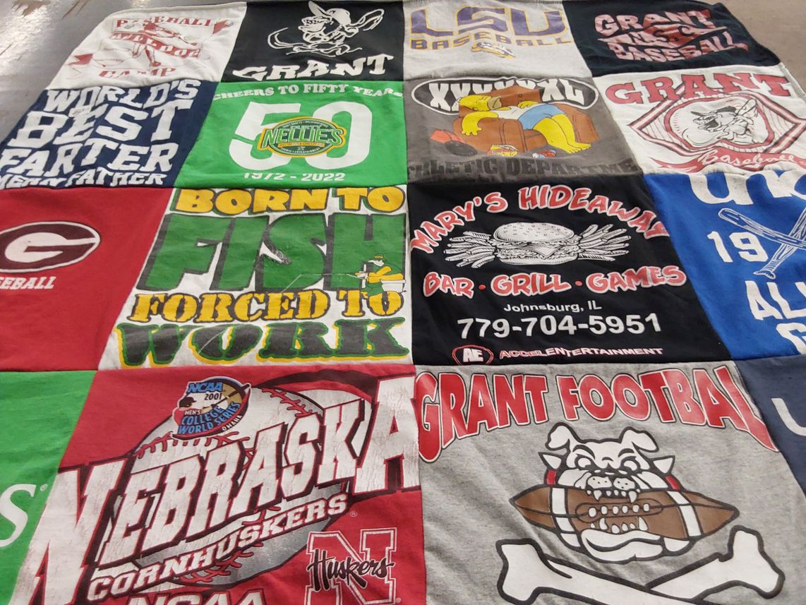 T-shirt quilt featuring cornhuskers football, grant football by Crystal from IL